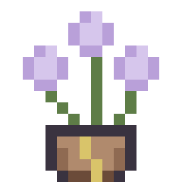 Lavender's sprite — three lavender blooms growing from a wooden pot