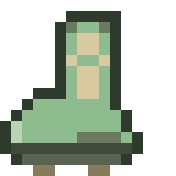Sage's sprite — a small green-robed figure bent over a workbench